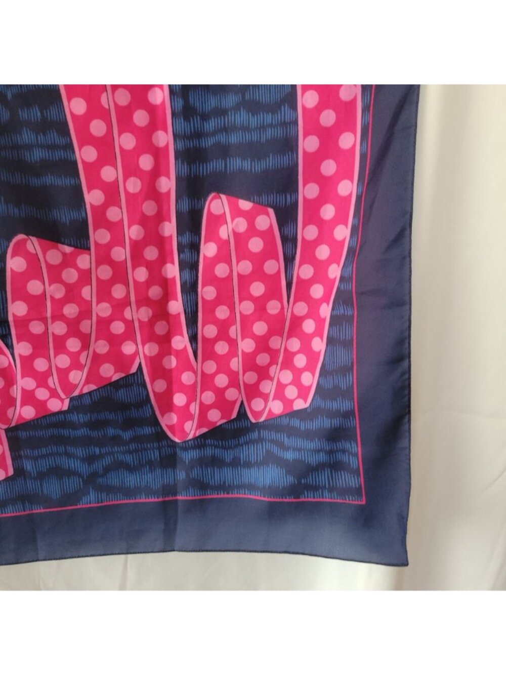 Vtg Rochas Byzance Paris Silk Square Scarf 34" Navy Pink Polka Dot Ribbon Access - Picture 13 of 16